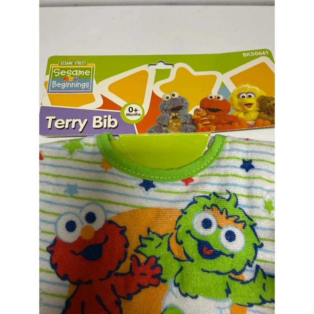 Sesame Street Elmo Oscar Terry Bib Baby 0+ Months Absorbent Hook Loop Green NEW